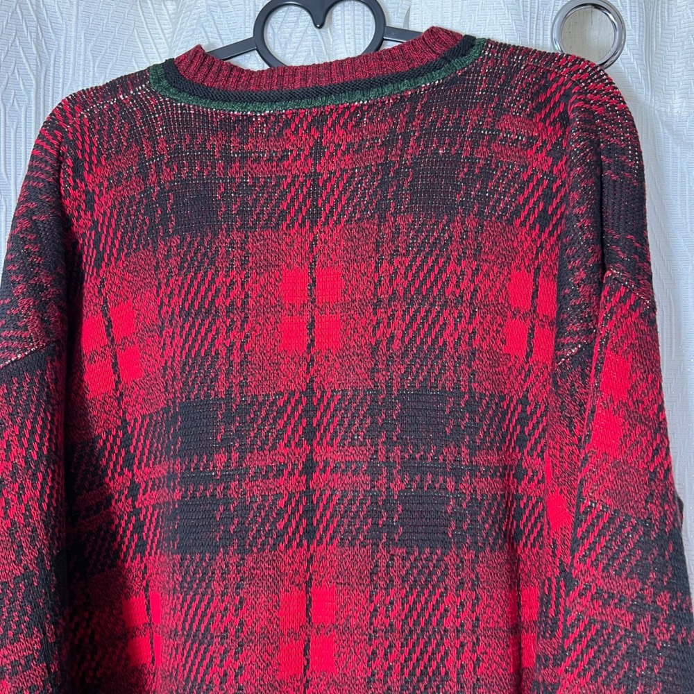 Crossings Christmas Men's Plaid Golf Fair‎ SweaterXLRed Black Green Knit Crew - Picture 9 of 9